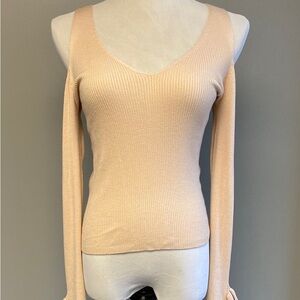Express Blush Pink Ribbed V-Neck Sweater (Size S)